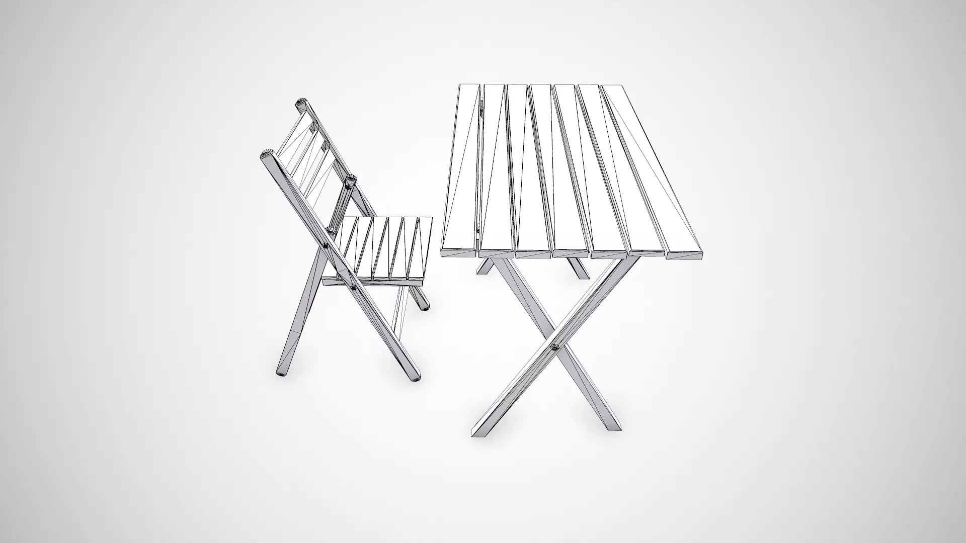 Old Wooden Folding Table and Chair Low-poly PBR Low-poly 3D model_22