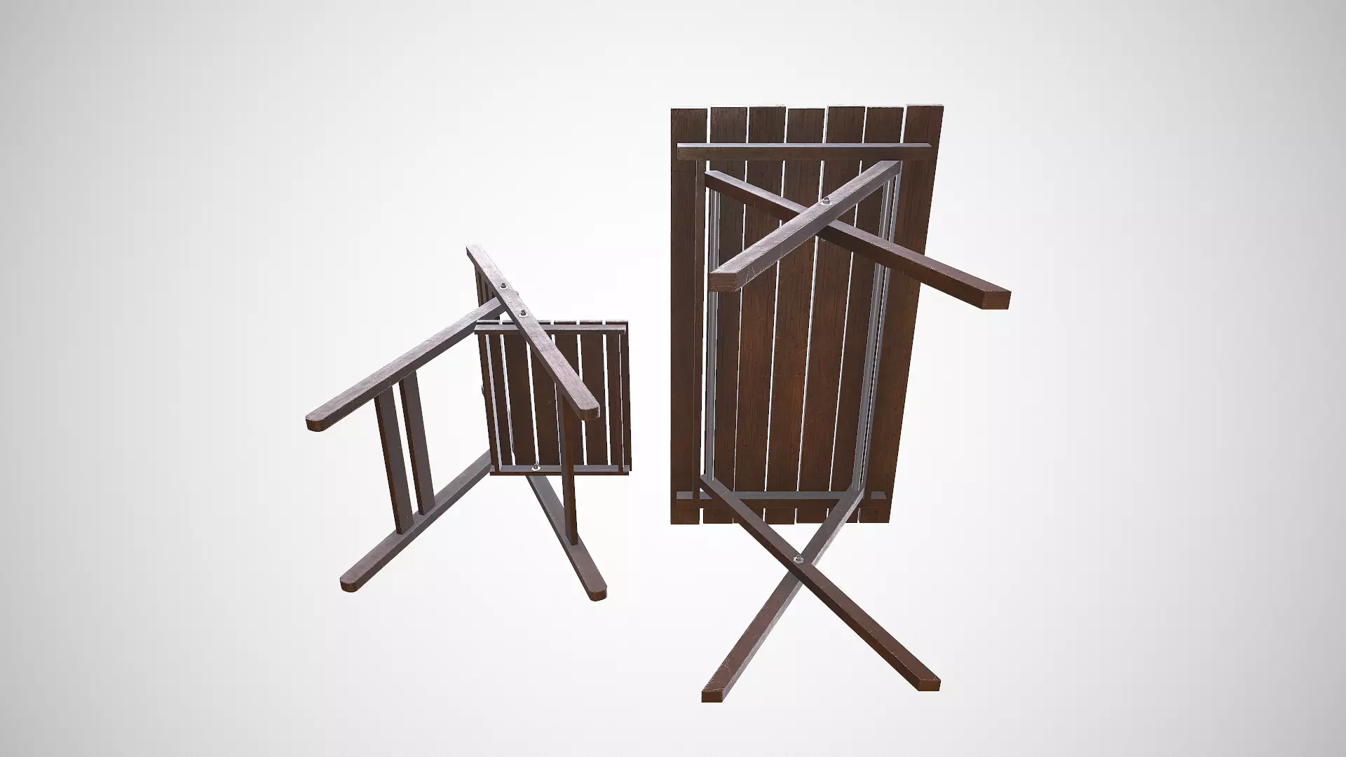 Old Wooden Folding Table and Chair Low-poly PBR Low-poly 3D model_17