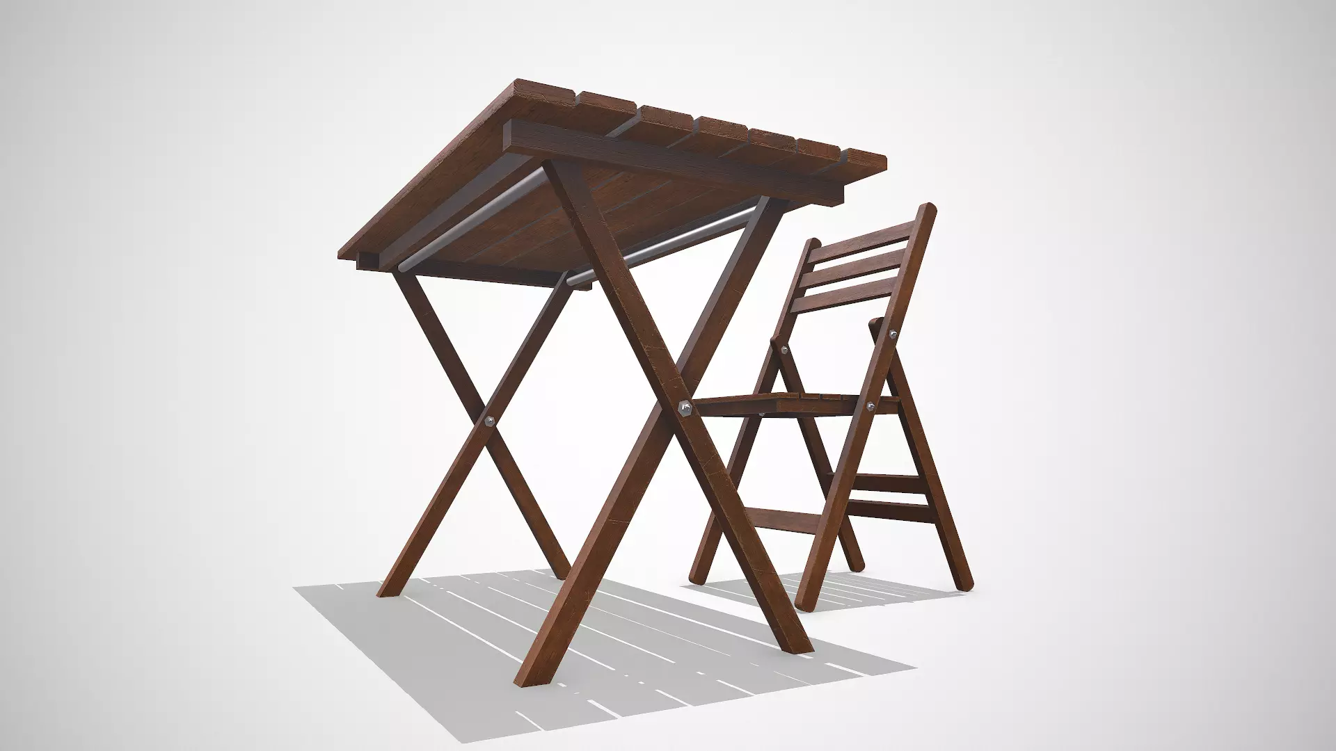 Old Wooden Folding Table and Chair Low-poly PBR Low-poly 3D model_11