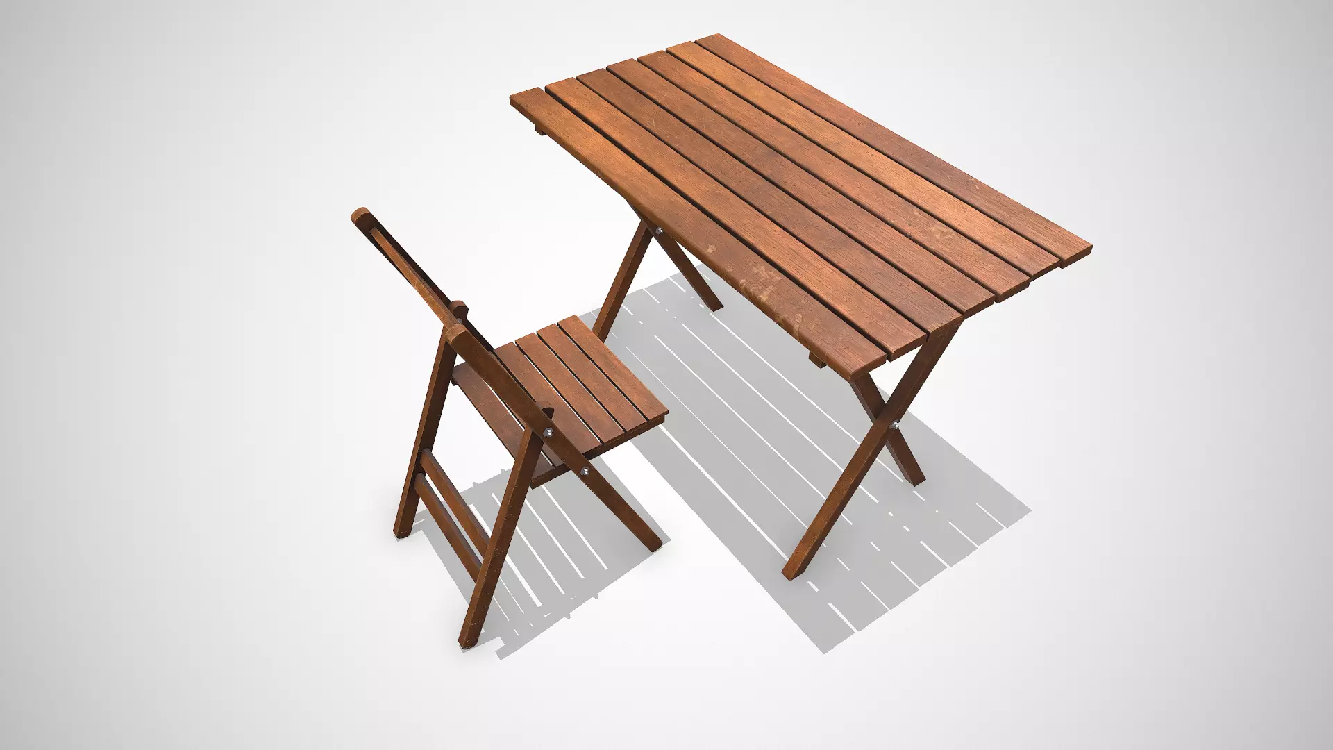 Old Wooden Folding Table and Chair Low-poly PBR Low-poly 3D model_4