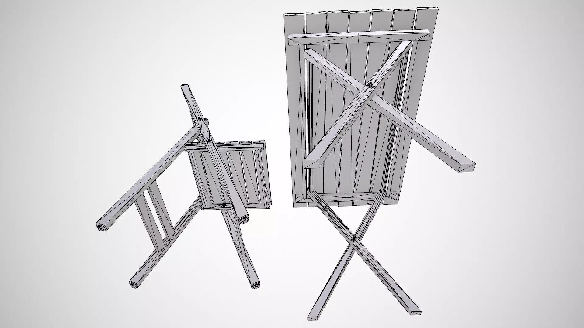 Old Wooden Folding Table and Chair Low-poly PBR Low-poly 3D model_24