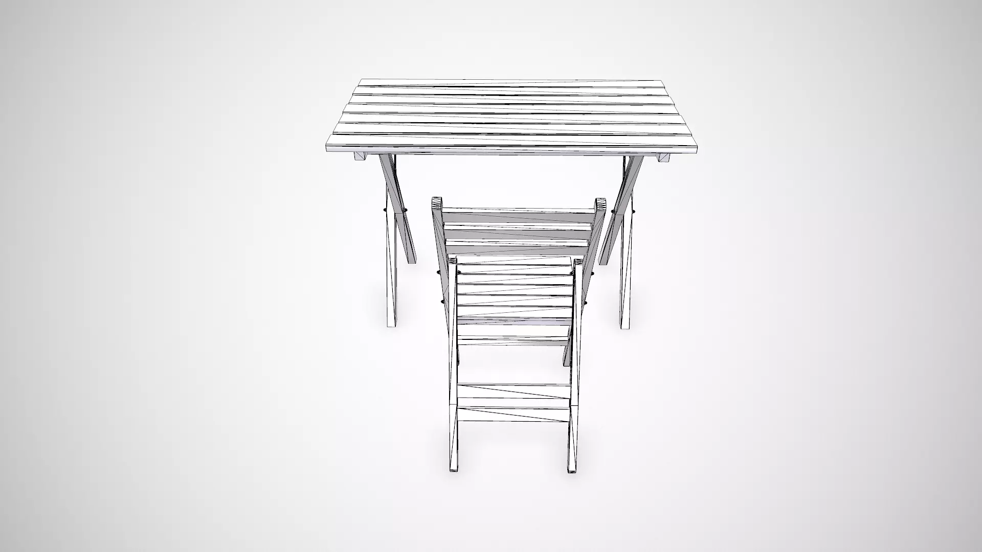 Old Wooden Folding Table and Chair Low-poly PBR Low-poly 3D model_21