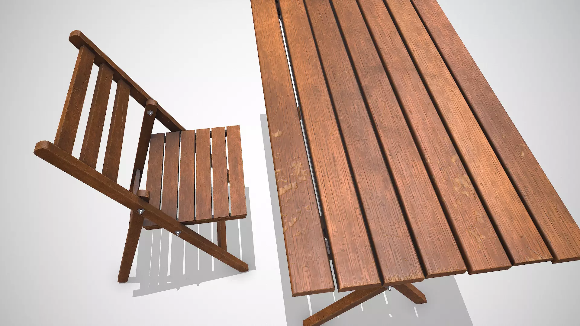 Old Wooden Folding Table and Chair Low-poly PBR Low-poly 3D model_14