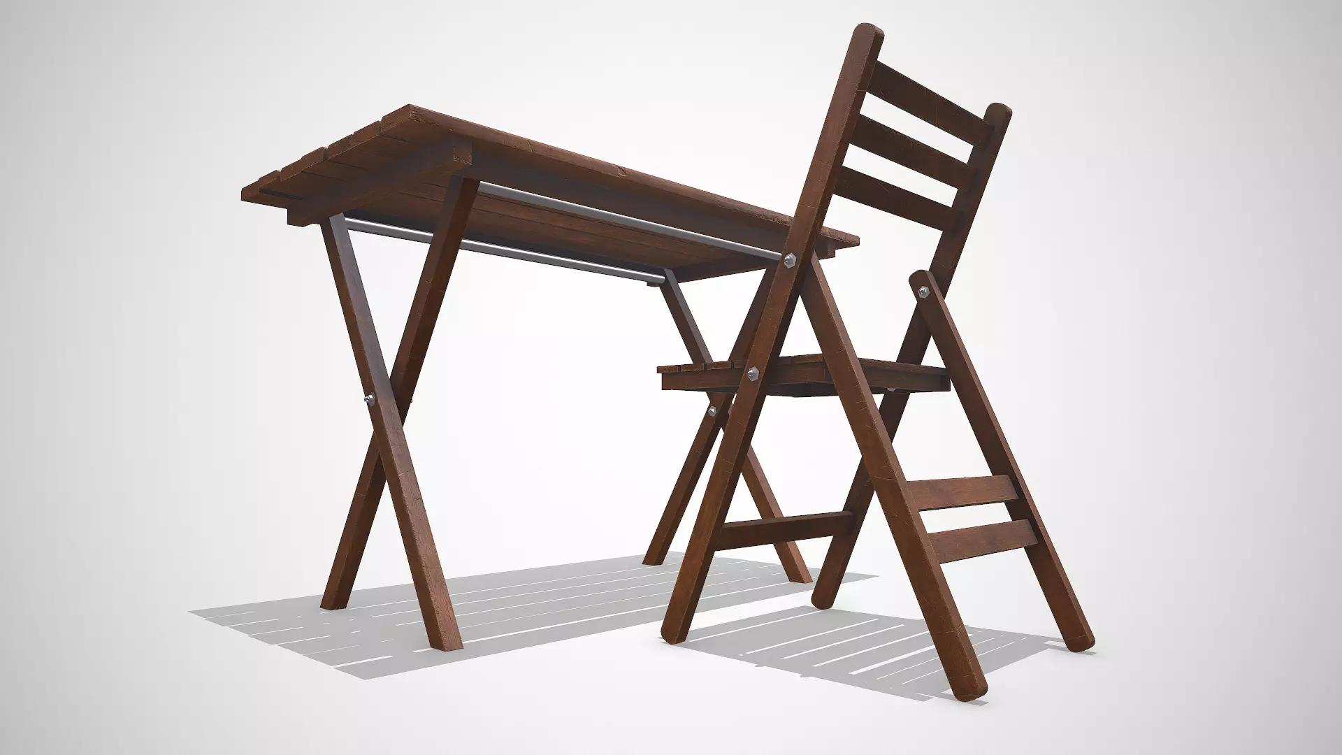 Old Wooden Folding Table and Chair Low-poly PBR Low-poly 3D model_12