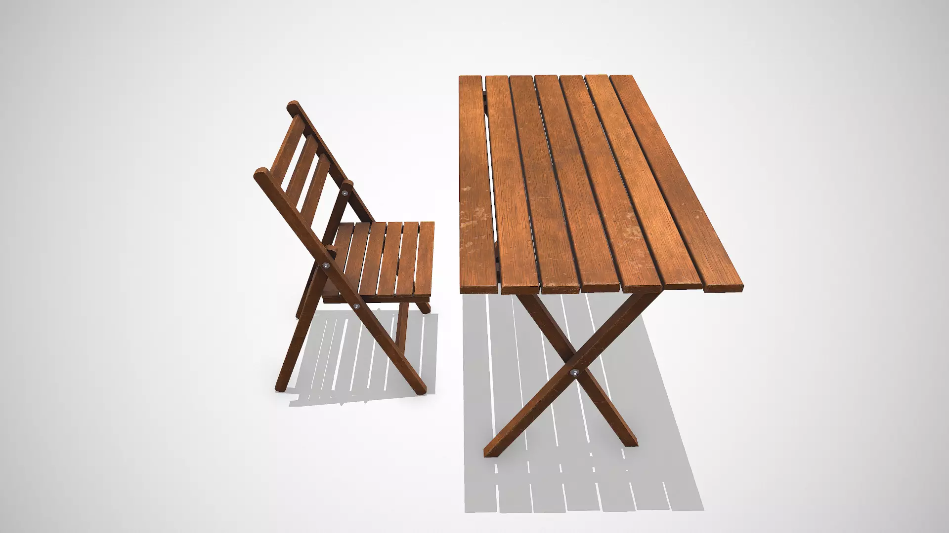 Old Wooden Folding Table and Chair Low-poly PBR Low-poly 3D model_5