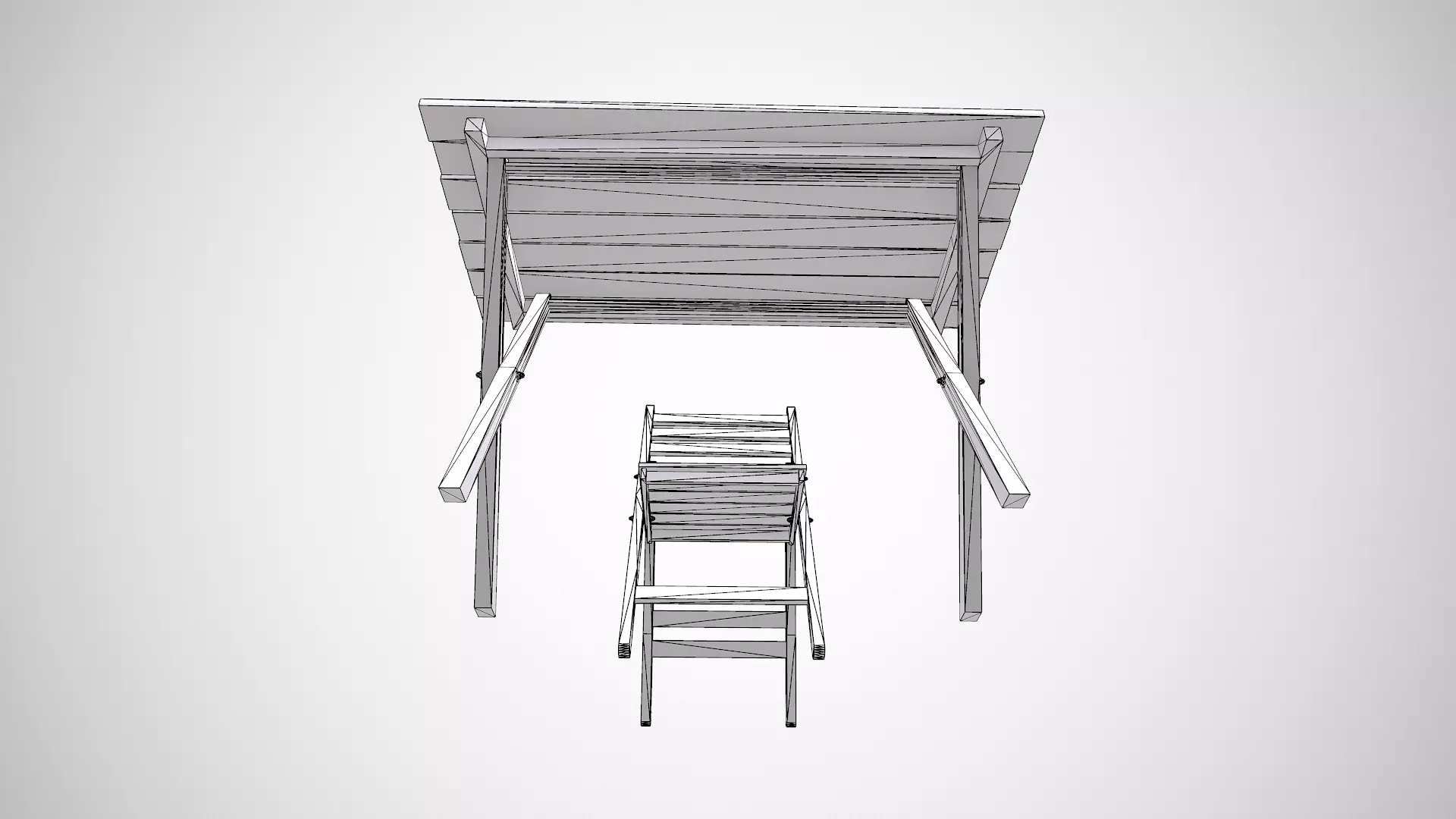 Old Wooden Folding Table and Chair Low-poly PBR Low-poly 3D model_23