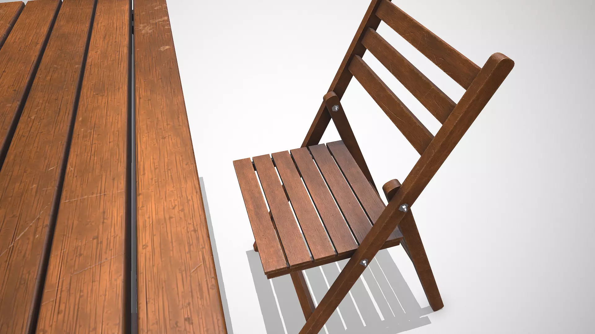 Old Wooden Folding Table and Chair Low-poly PBR Low-poly 3D model_16