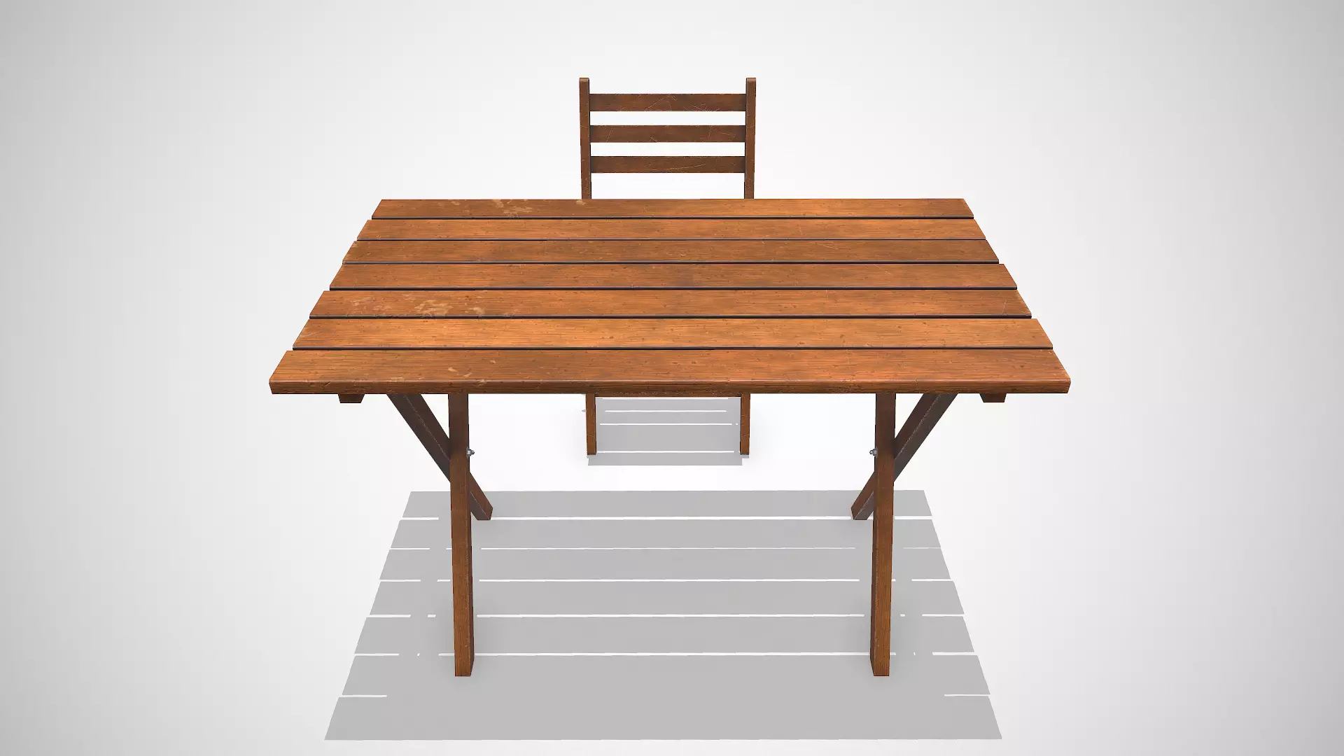 Old Wooden Folding Table and Chair Low-poly PBR Low-poly 3D model_8