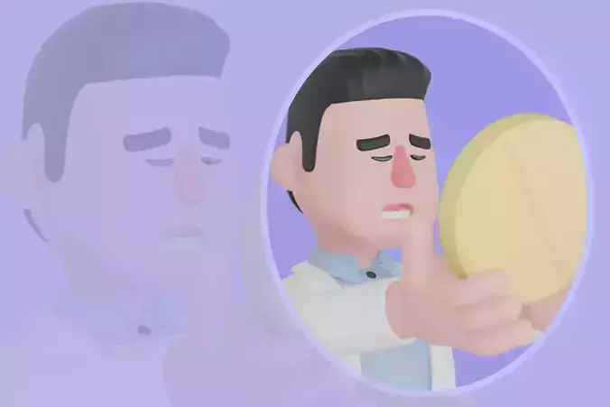 Stylized 3D Male Doctor Character-Kneeling with Pill in Despair