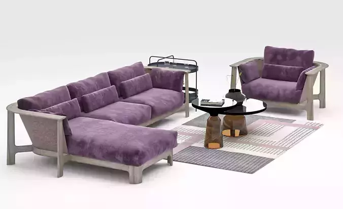 Set Modern Luxury Purple Fabric Sofa