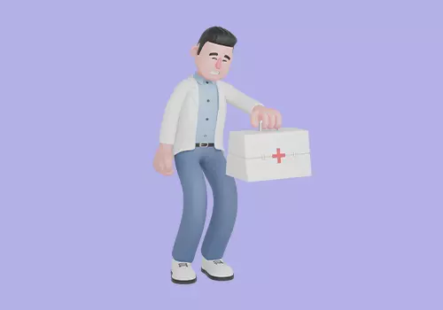 Stylized 3D Male Doctor Character - Tired Carrying First Aid Kit 3D model_2
