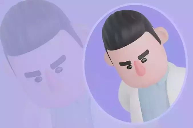 Stylized 3DMale Doctor Character-Frowning with Hands Behind Back
