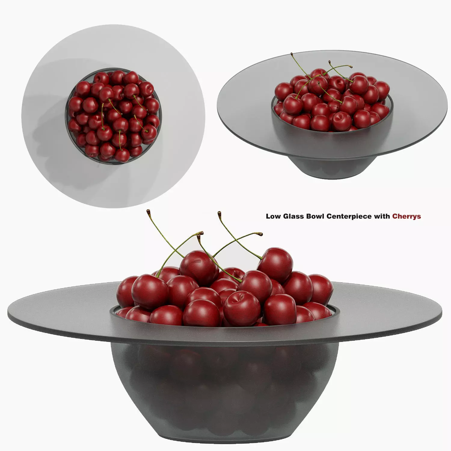 Low Glass Bowl Centerpiece with Cherrys 3D model