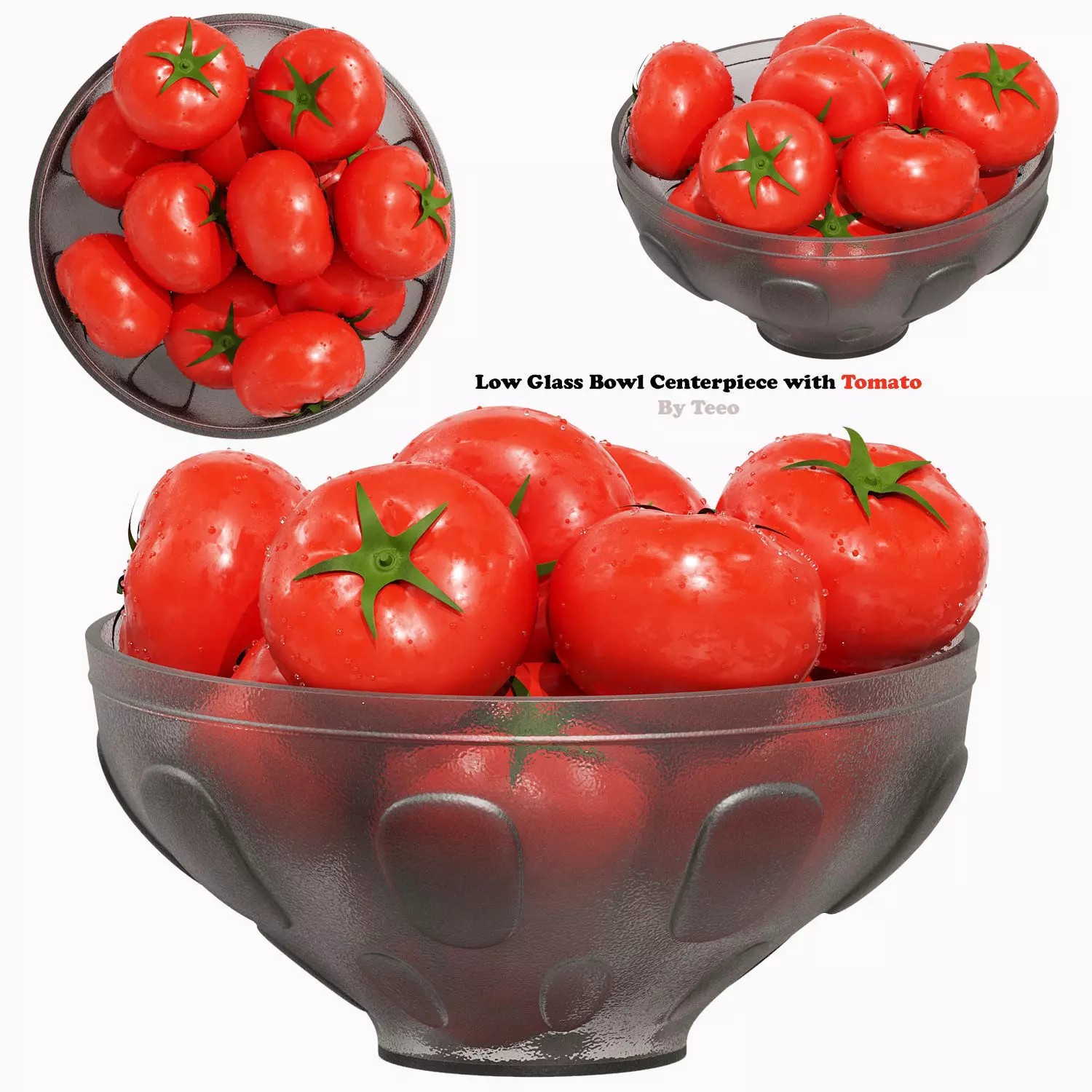 Low Glass Bowl Centerpiece with Tomatos 3D model