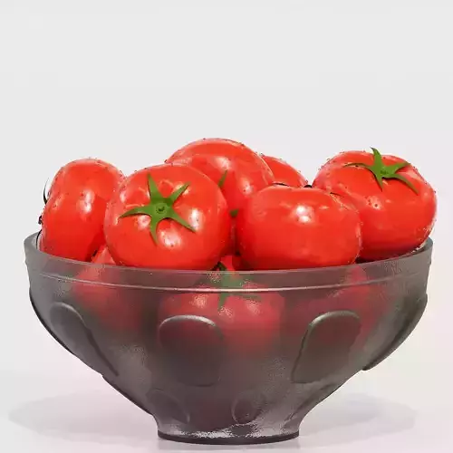 Low Glass Bowl Centerpiece with Tomatos 3D model 7
