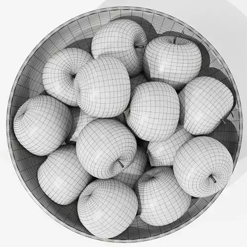 Low Wood Bowl Centerpiece with Red Apples 3D model 3