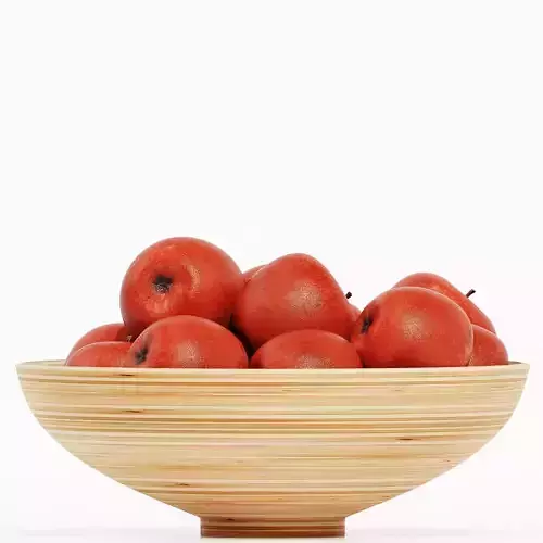 Low Wood Bowl Centerpiece with Red Apples 3D model 6