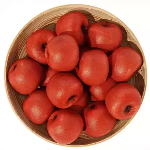 Low Wood Bowl Centerpiece with Red Apples 3D model 2