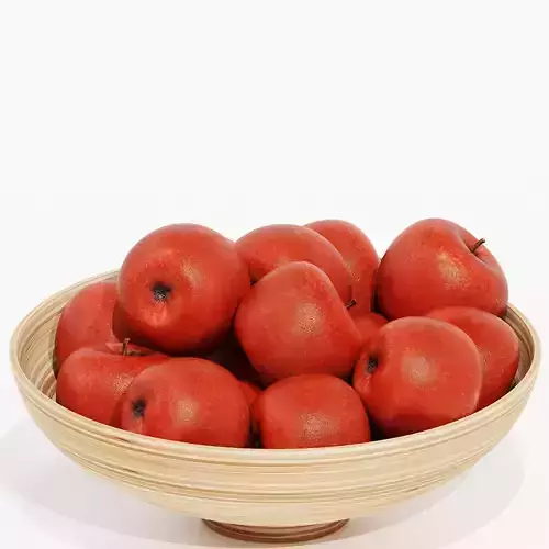 Low Wood Bowl Centerpiece with Red Apples 3D model 4