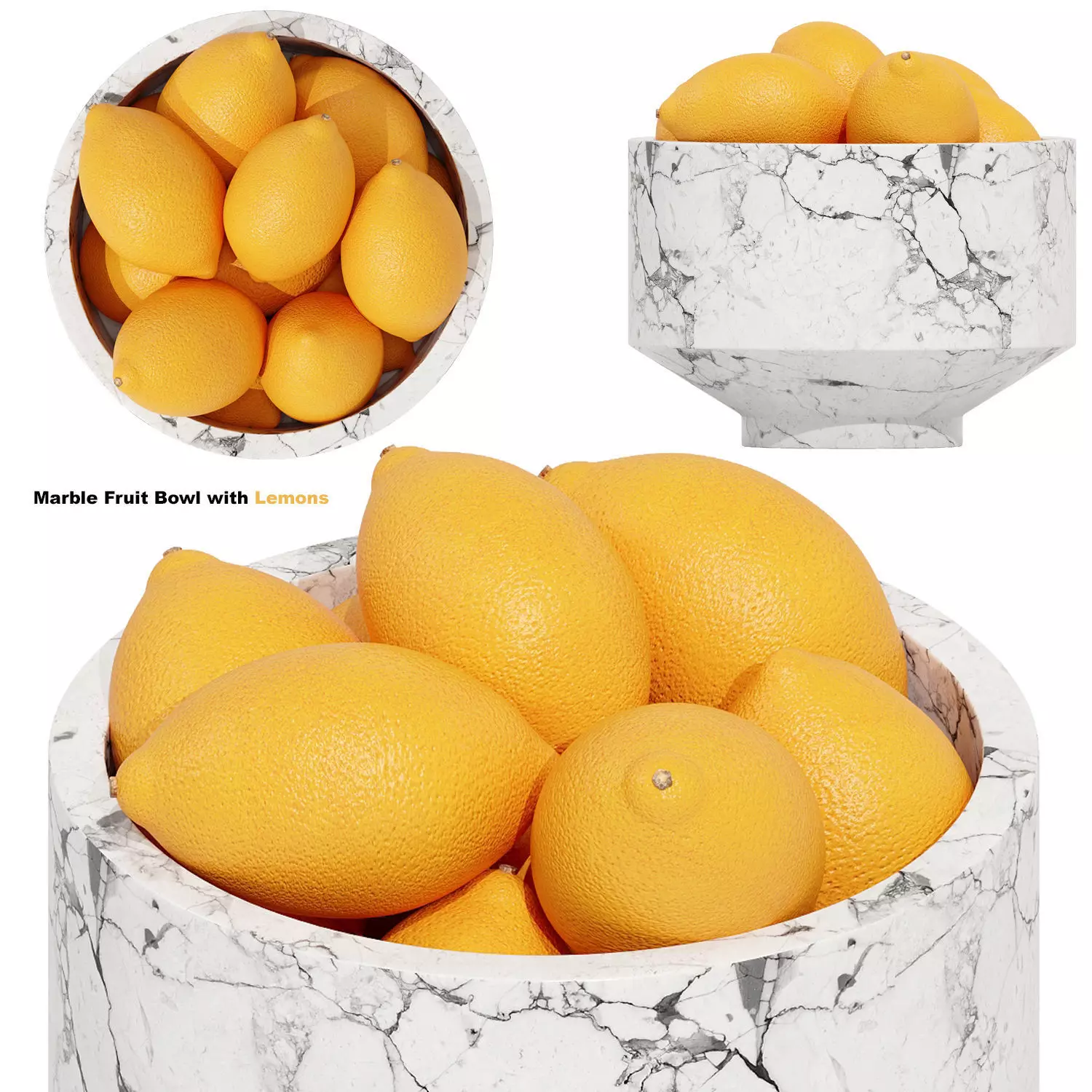 Marble Fruit Bowl with Lemons 3D model