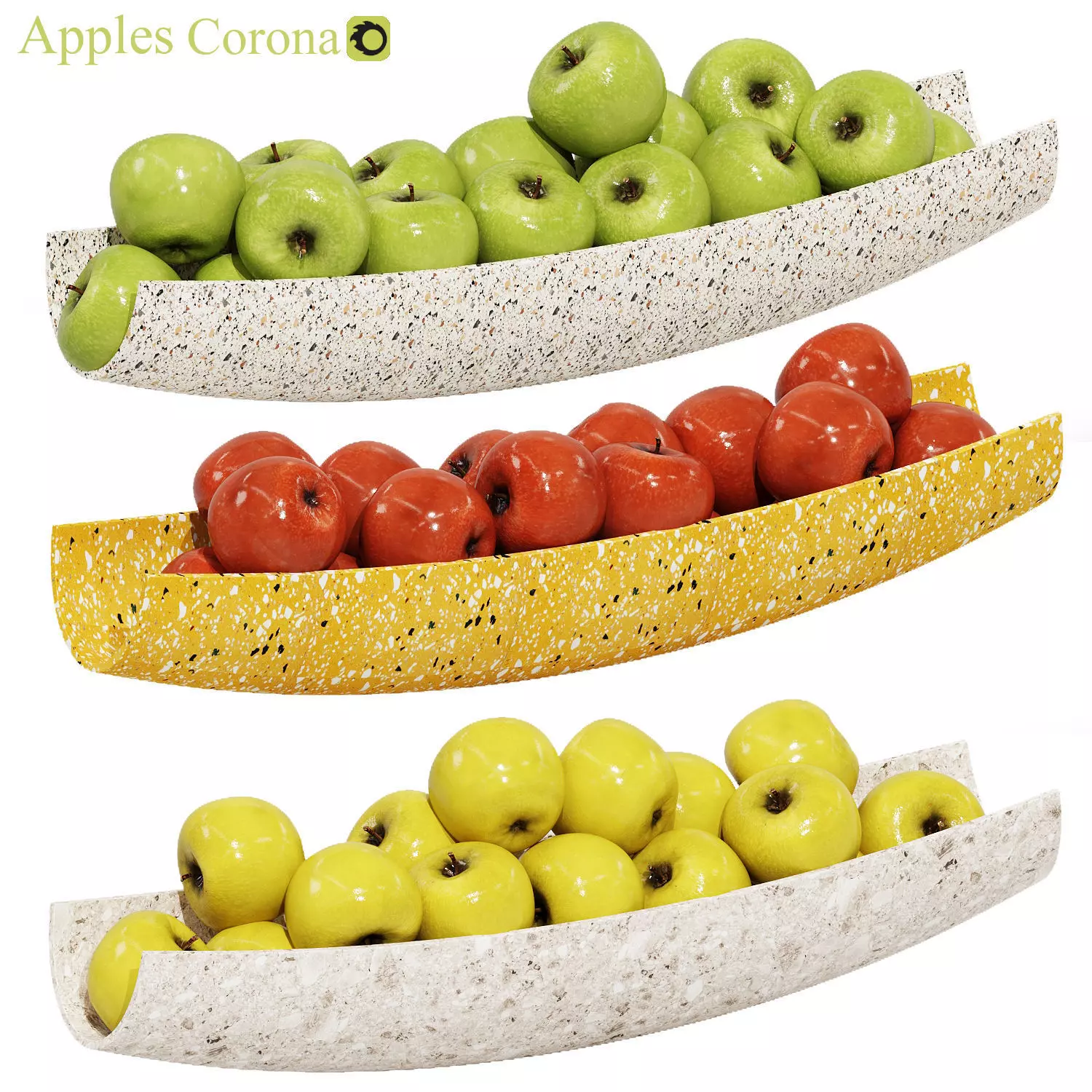 Terrazzo Bowl with Yellow Green and Red Apples 3D model