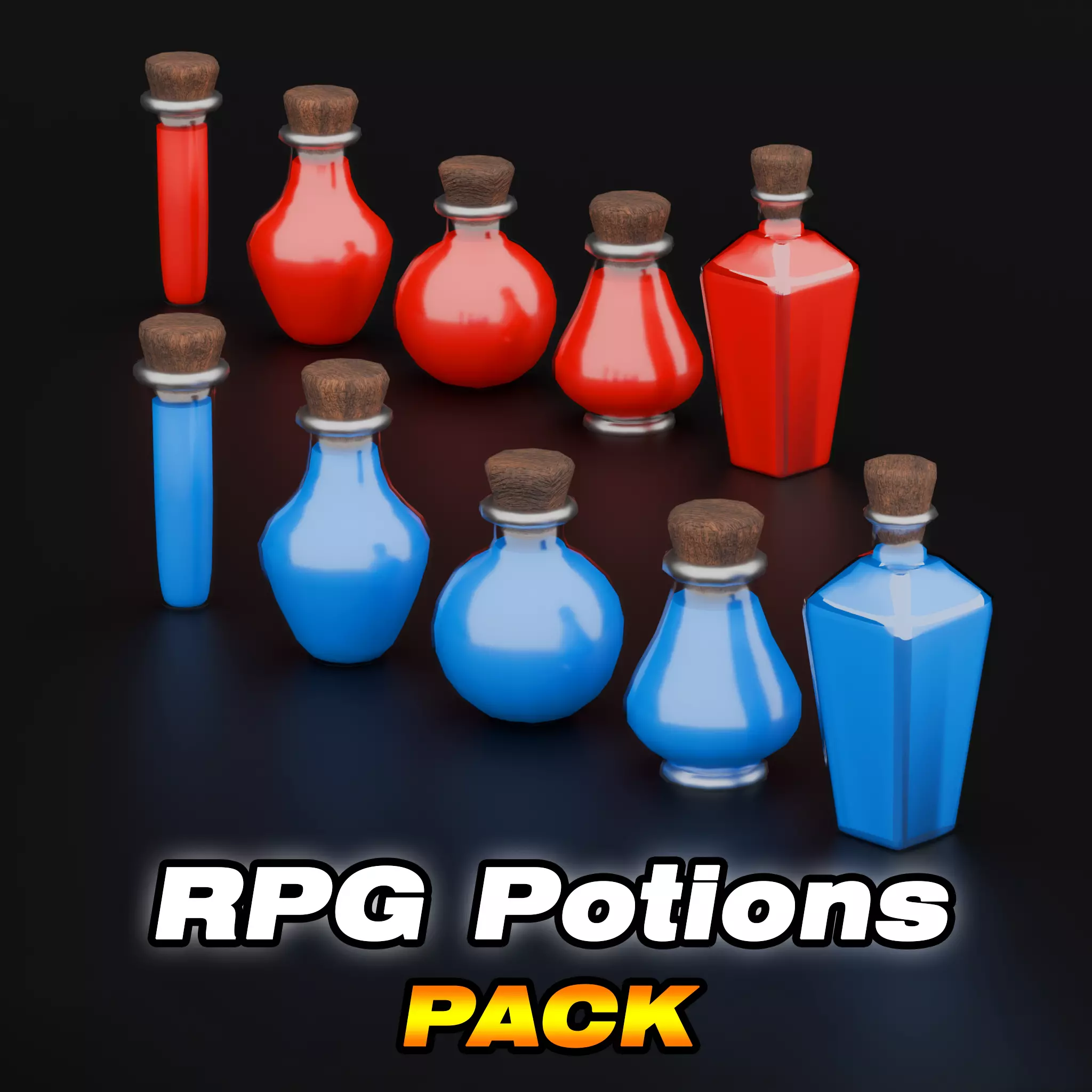 Low-Poly RPG Potions Pack - Game Ready Pack Low-poly 3D model_0