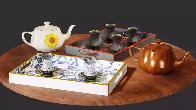 Tea Set Pack Game-Ready 3D Model Pack Low-poly 3D model