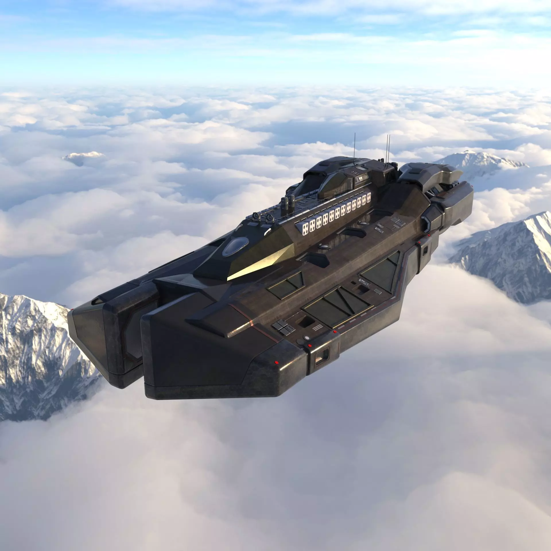 Sci-Fi Spaceship Missile Boat - Low Poly PBR 3D Model Low-poly 3D model_1