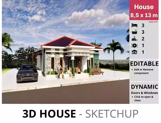 House 5x13m code 515 - Sketchup 3D model 3D model