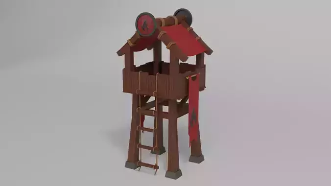 Low Poly Stylized Wood Tower Lookout  Game Ready Asset Low-poly 3D model