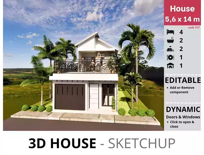 House 5x14m code 517 - Sketchup 3D model 3D model