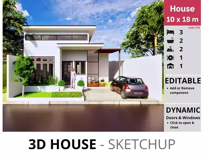 House 10x18m code 518 - Sketchup 3D model 3D model