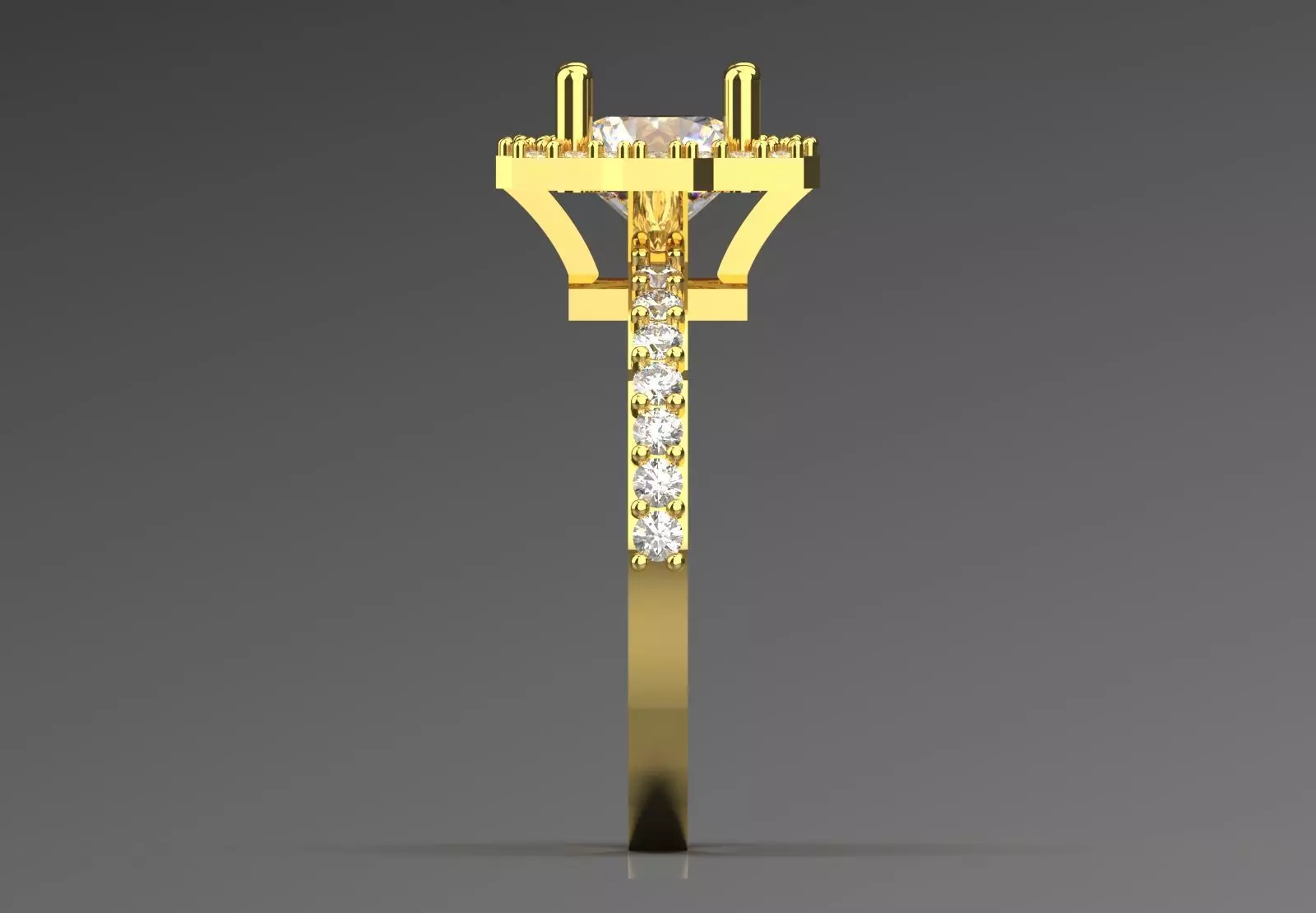 Luxury Yellow Gold Engagement Ring with Square Halo Model sr0091 3D print model_2
