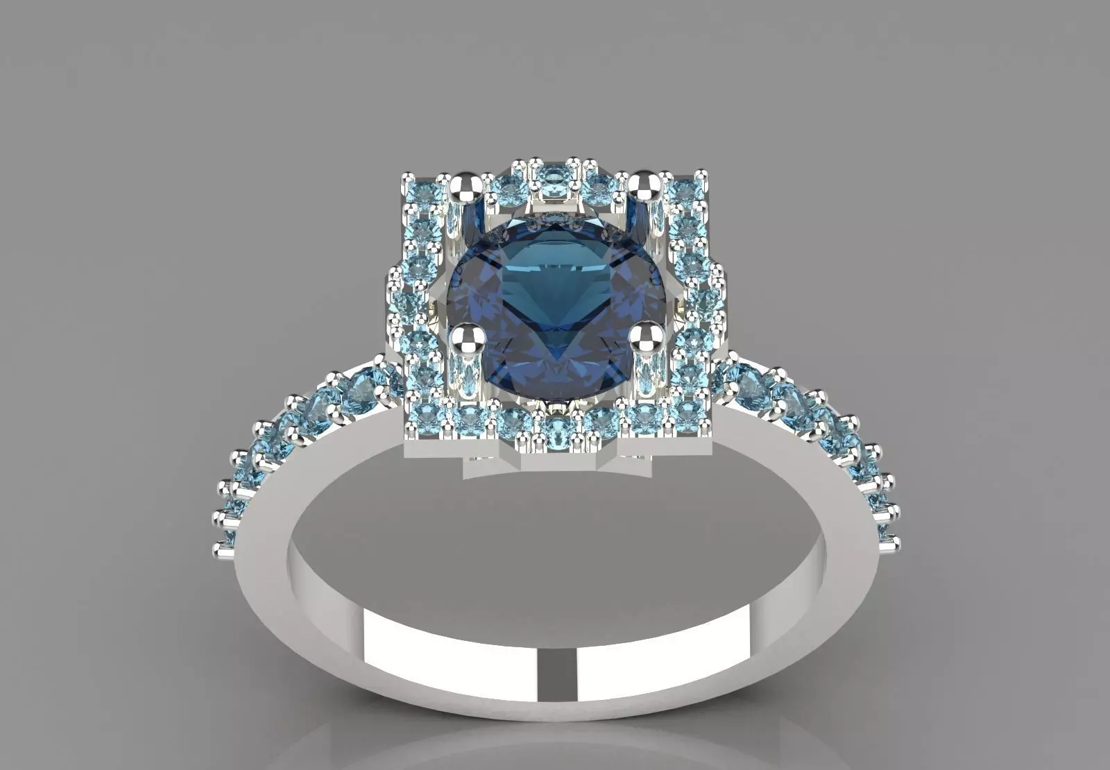 Luxury Yellow Gold Engagement Ring with Square Halo Model sr0091 3D print model_17