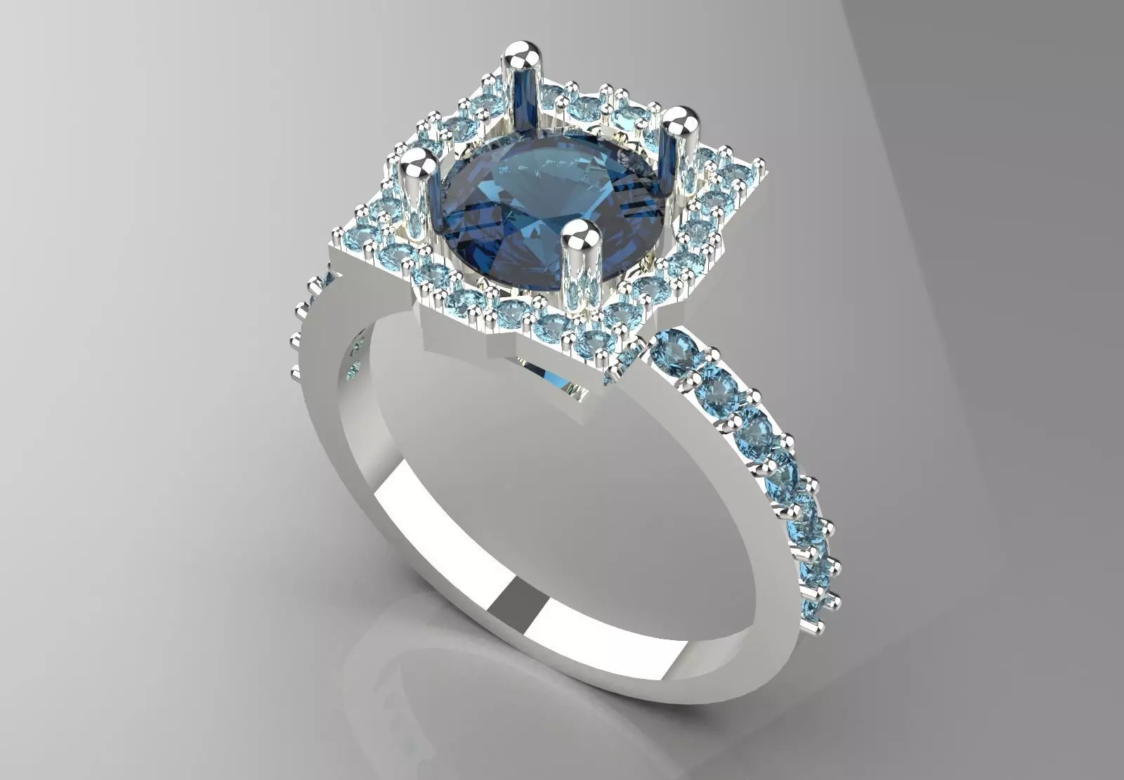 Luxury Yellow Gold Engagement Ring with Square Halo Model sr0091 3D print model_16