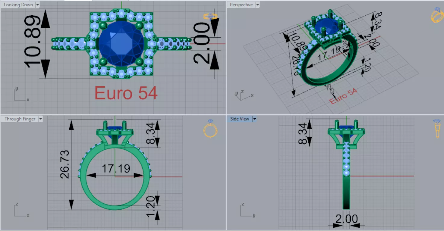 Luxury Yellow Gold Engagement Ring with Square Halo Model sr0091 3D print model_7