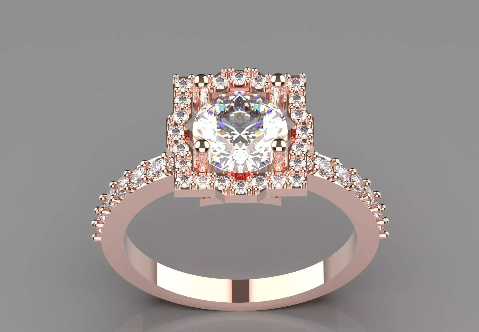 Luxury Yellow Gold Engagement Ring with Square Halo Model sr0091 3D print model_18