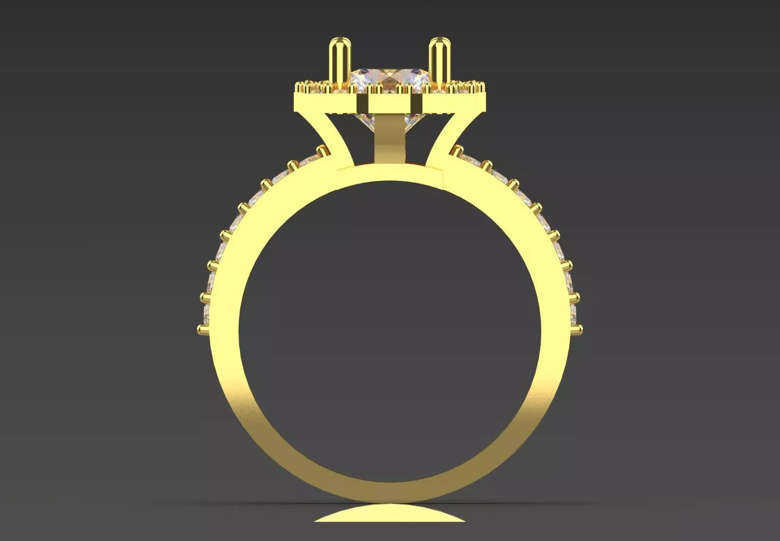 Luxury Yellow Gold Engagement Ring with Square Halo Model sr0091 3D print model_1