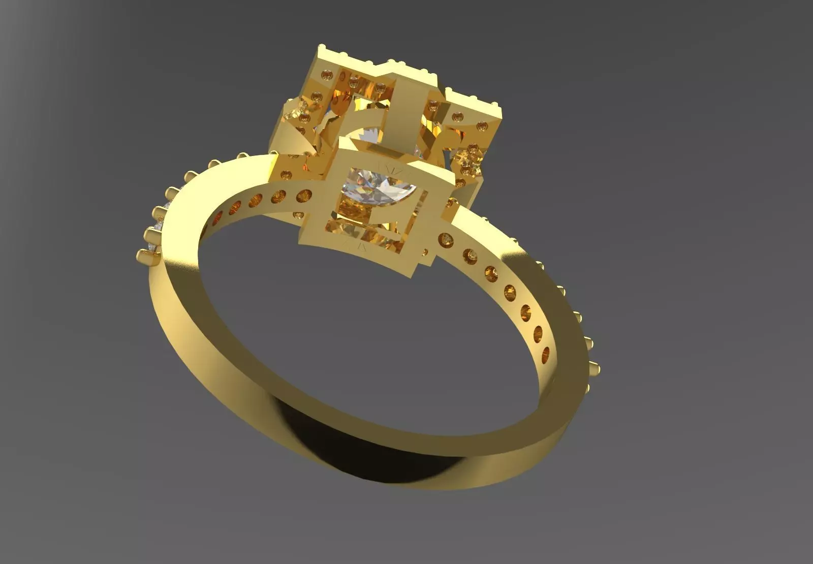 Luxury Yellow Gold Engagement Ring with Square Halo Model sr0091 3D print model_15