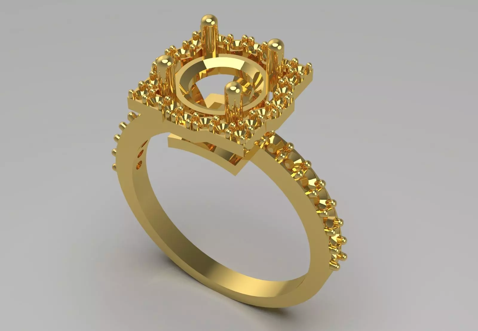 Luxury Yellow Gold Engagement Ring with Square Halo Model sr0091 3D print model_14