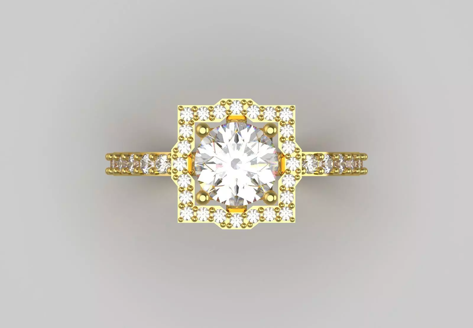 Luxury Yellow Gold Engagement Ring with Square Halo Model sr0091 3D print model_3