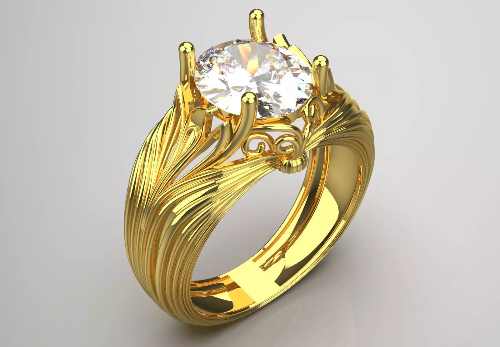 Artistic Yellow Gold Engagement Ring Organic Design Model sr0093 3D print model