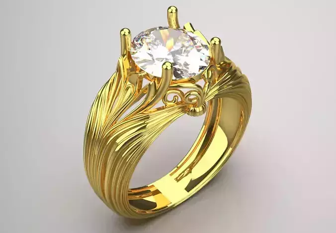 Artistic Yellow Gold Engagement Ring Organic Design Model sr0093 3D print model
