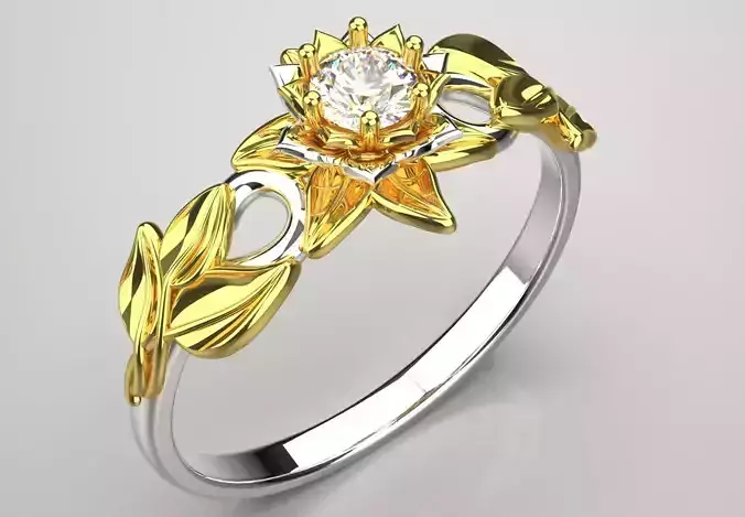 Artistic TwoTone Gold Engagement Ring Flower Design Model sr0094 3D print model