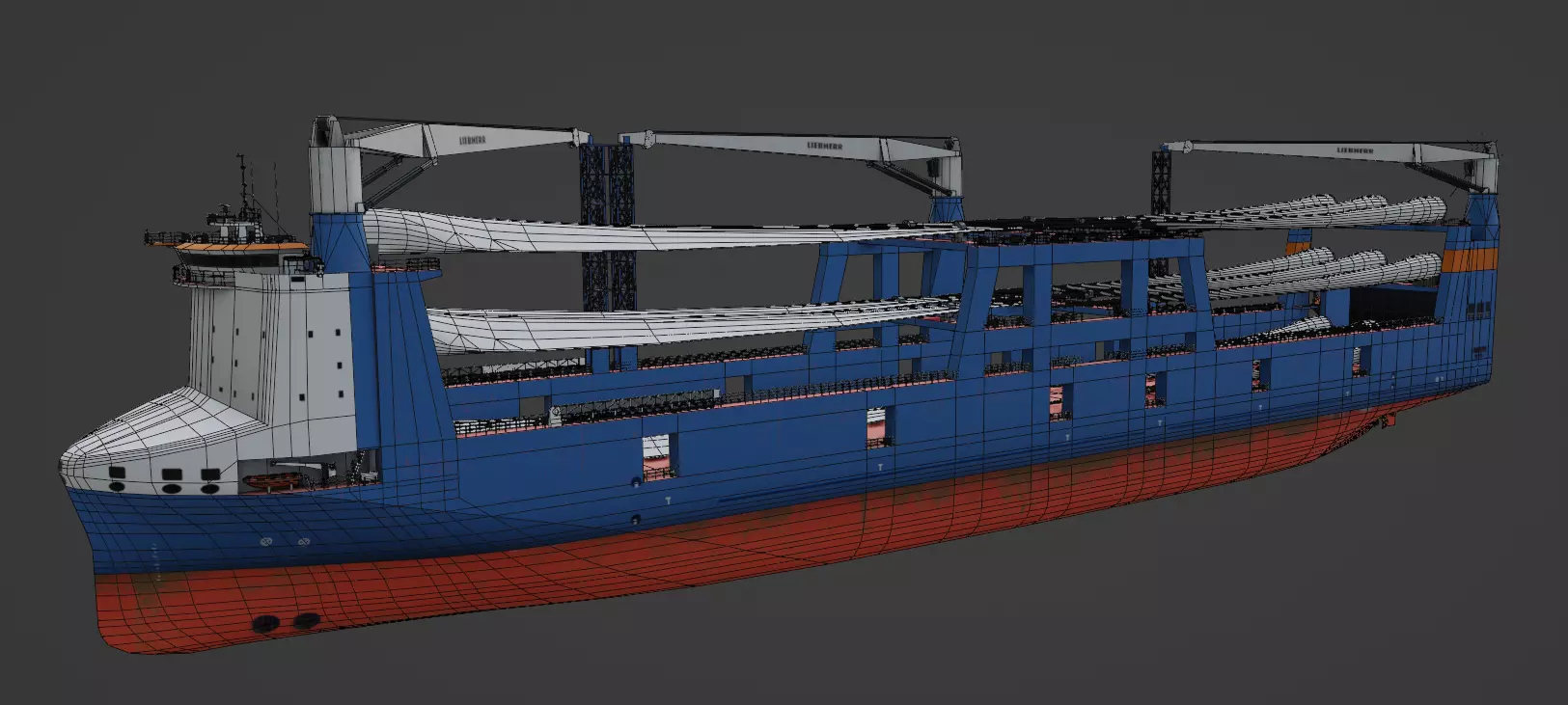Wind turbine components transportation ship Low-poly 3D model_2