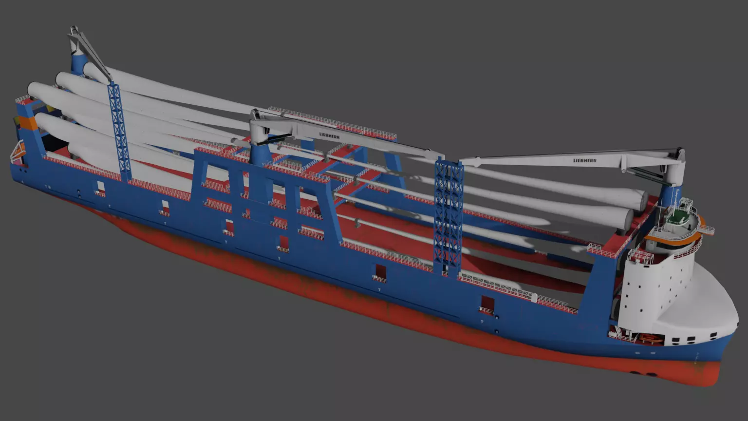 Wind turbine components transportation ship Low-poly 3D model_8