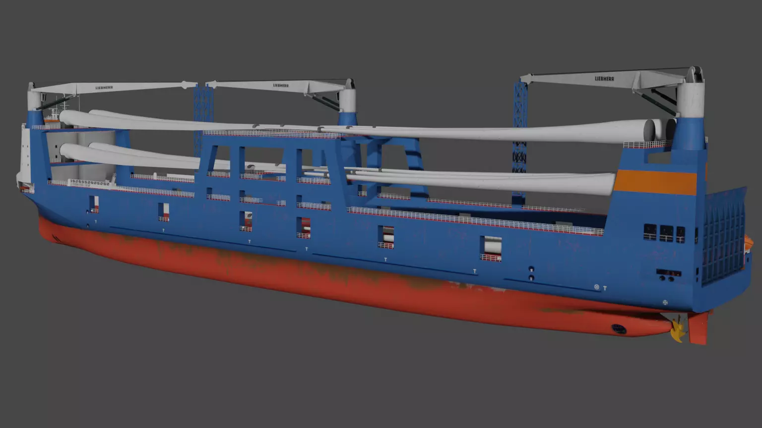 Wind turbine components transportation ship Low-poly 3D model_6