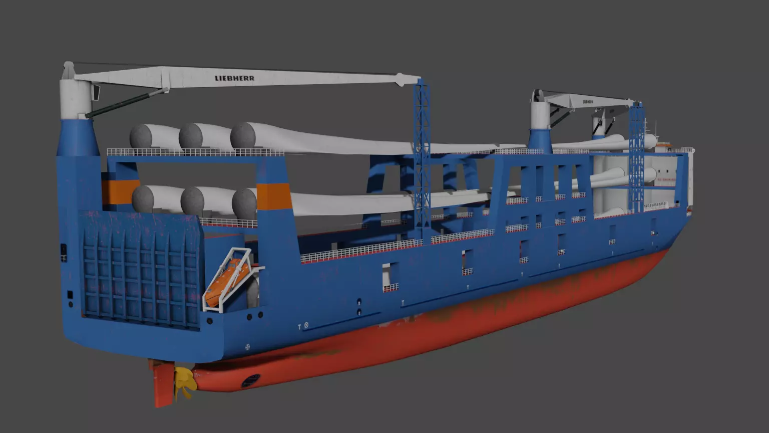Wind turbine components transportation ship Low-poly 3D model_10