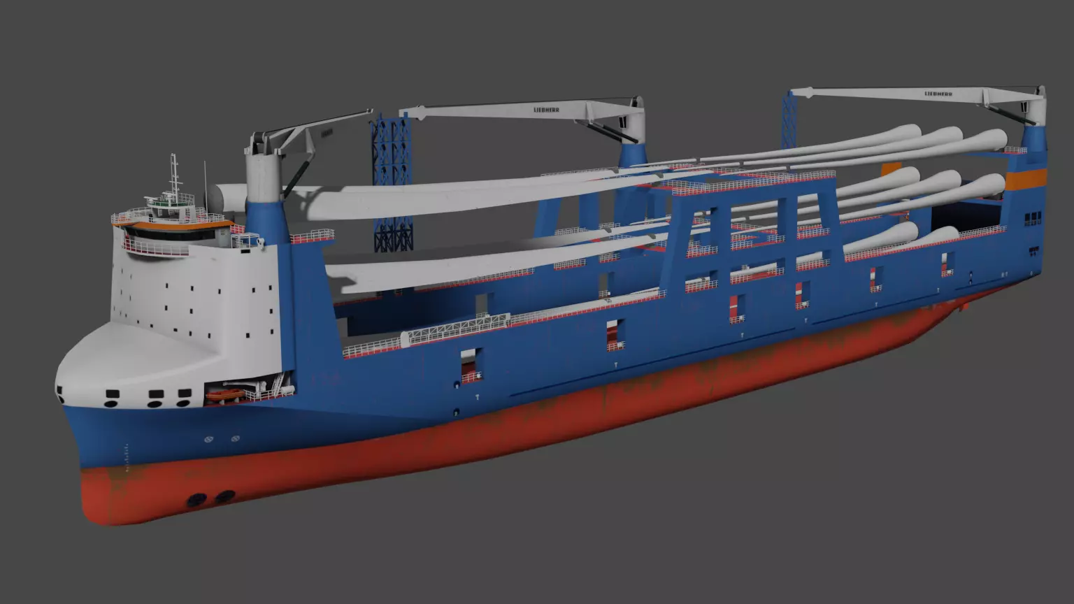 Wind turbine components transportation ship Low-poly 3D model_5