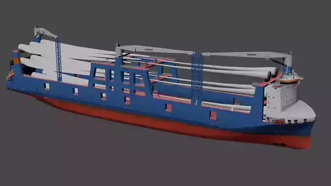 Wind turbine components transportation ship Low-poly 3D model